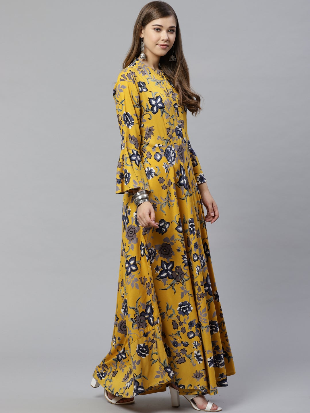 Women'S Mustard Rayon Anarkali Kurta | LASVINI - Redefining Indian Fashion with Elegance