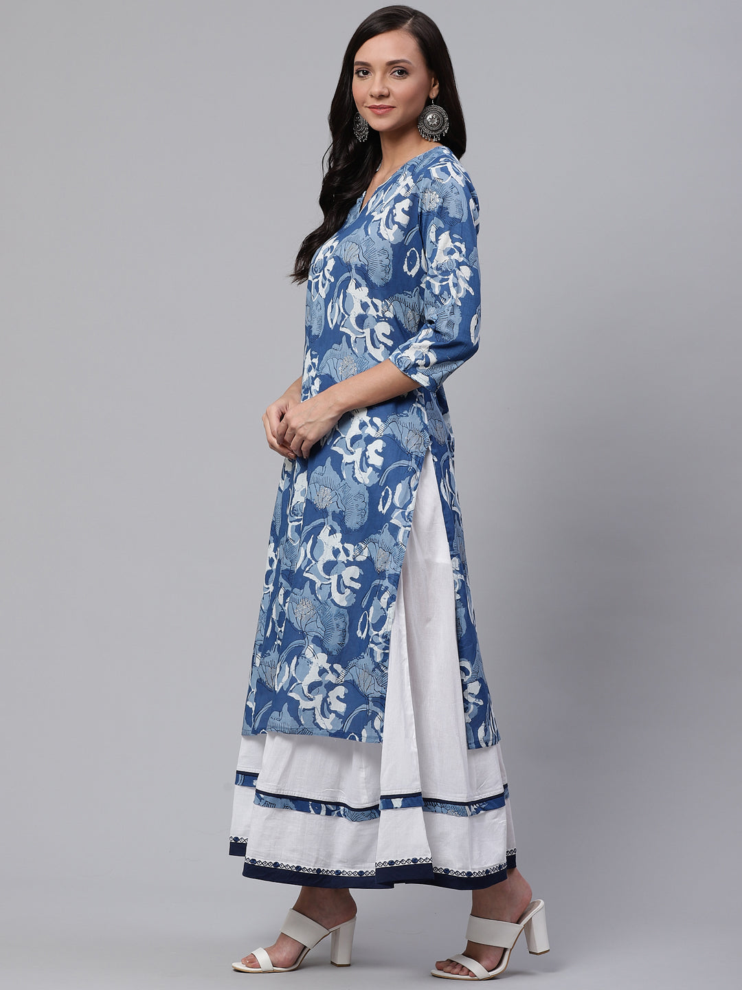 Women'S Blue Cotton Kurta With Mulmul Sharara | LASVINI - Redefining Indian Fashion with Elegance