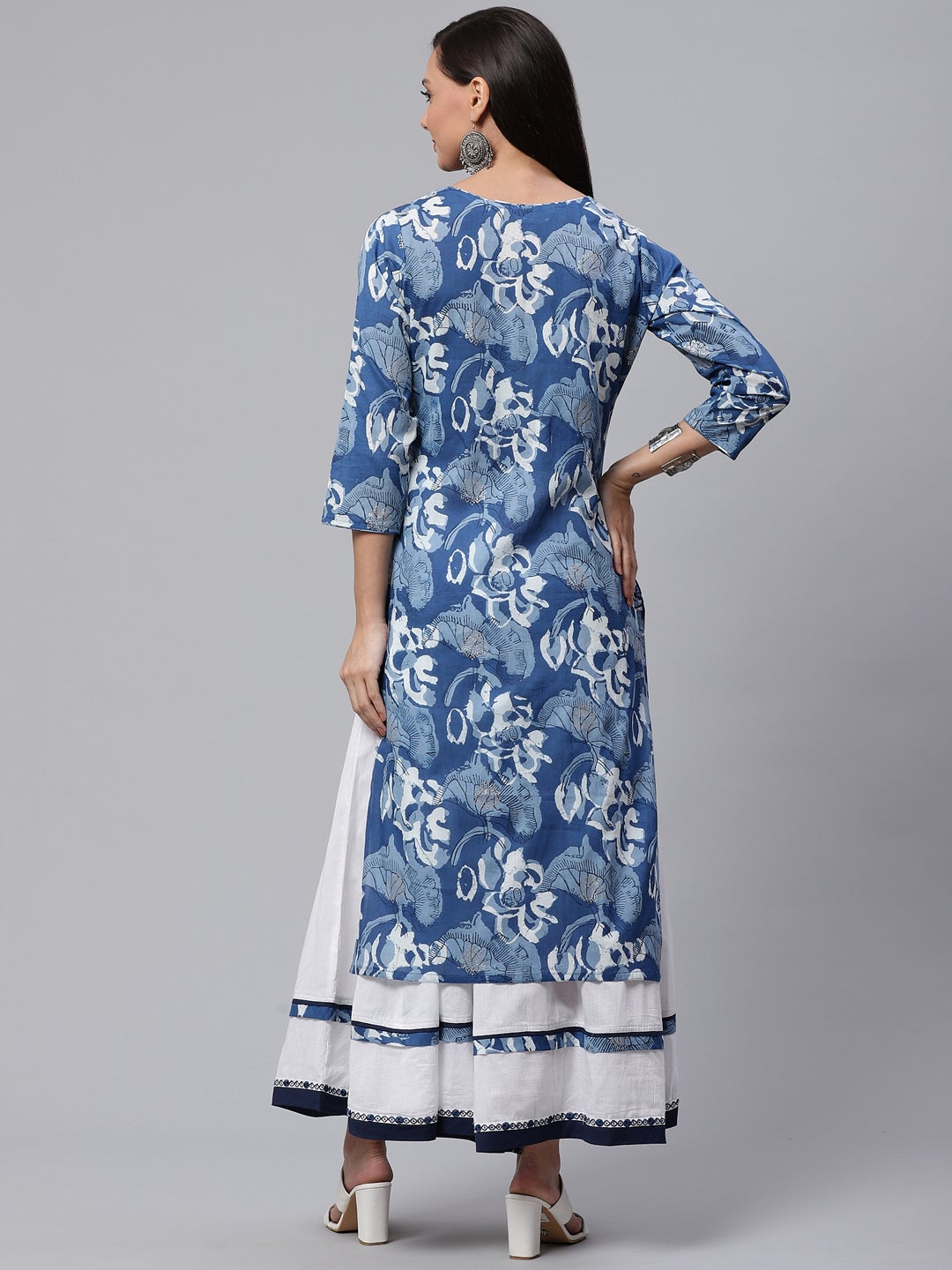Women'S Blue Cotton Kurta With Mulmul Sharara | LASVINI - Redefining Indian Fashion with Elegance