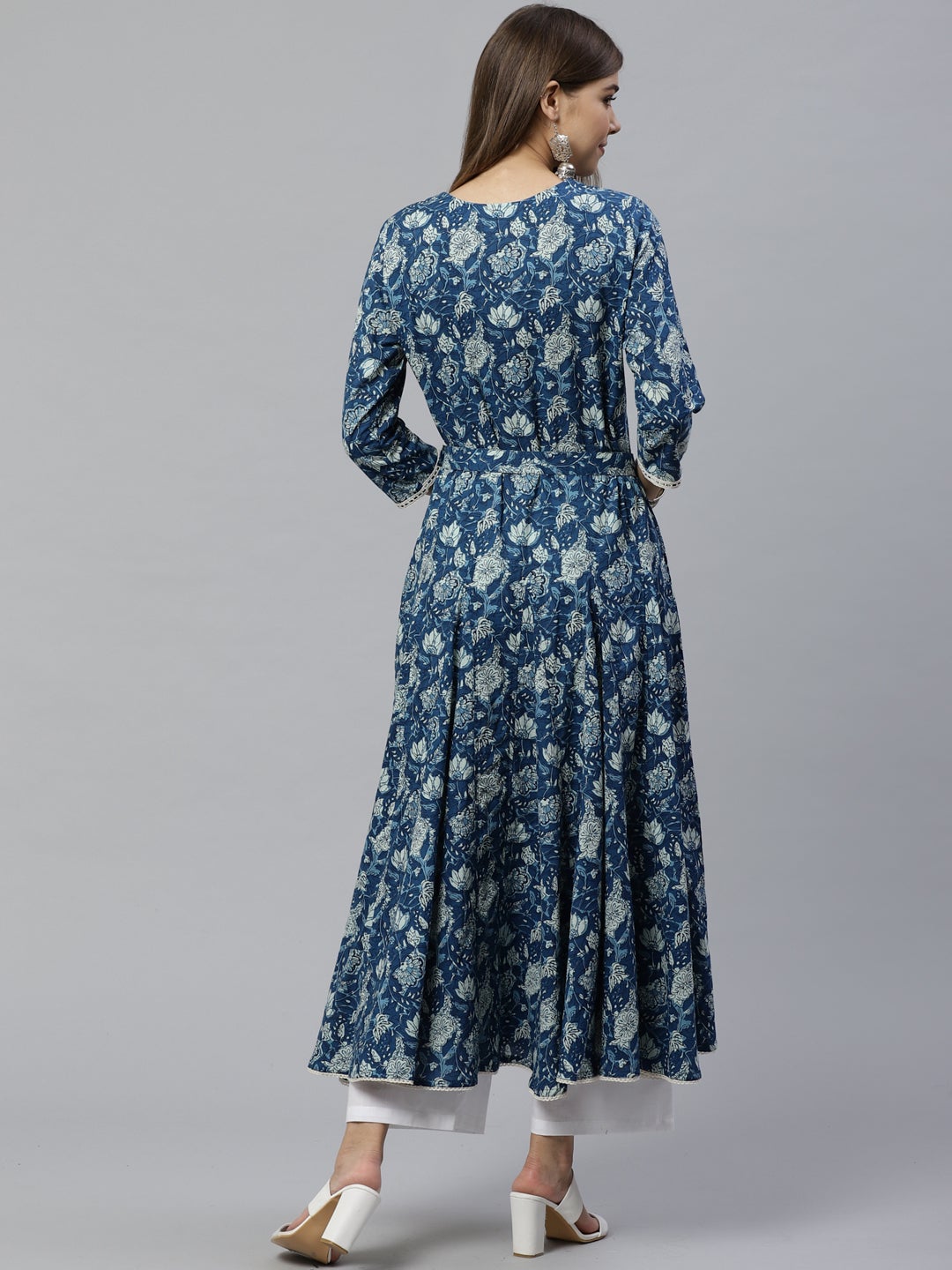 Women'S Indigo Flaired Kurta With Belt | LASVINI - Redefining Indian Fashion with Elegance