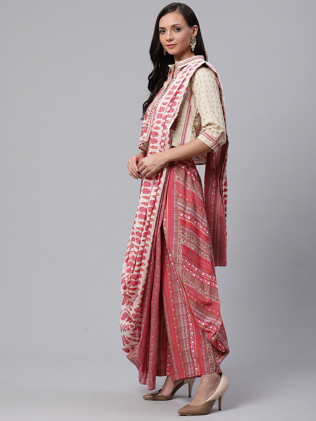 Women'S Drape Style Kurti Plazzo Set With Attached Dupatta | LASVINI - Redefining Indian Fashion with Elegance