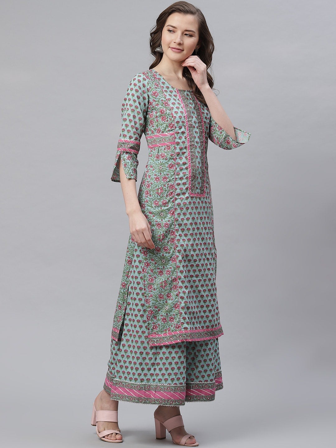 Women'S Blue Printed Straight Kurti With Palazzo | LASVINI - Redefining Indian Fashion with Elegance