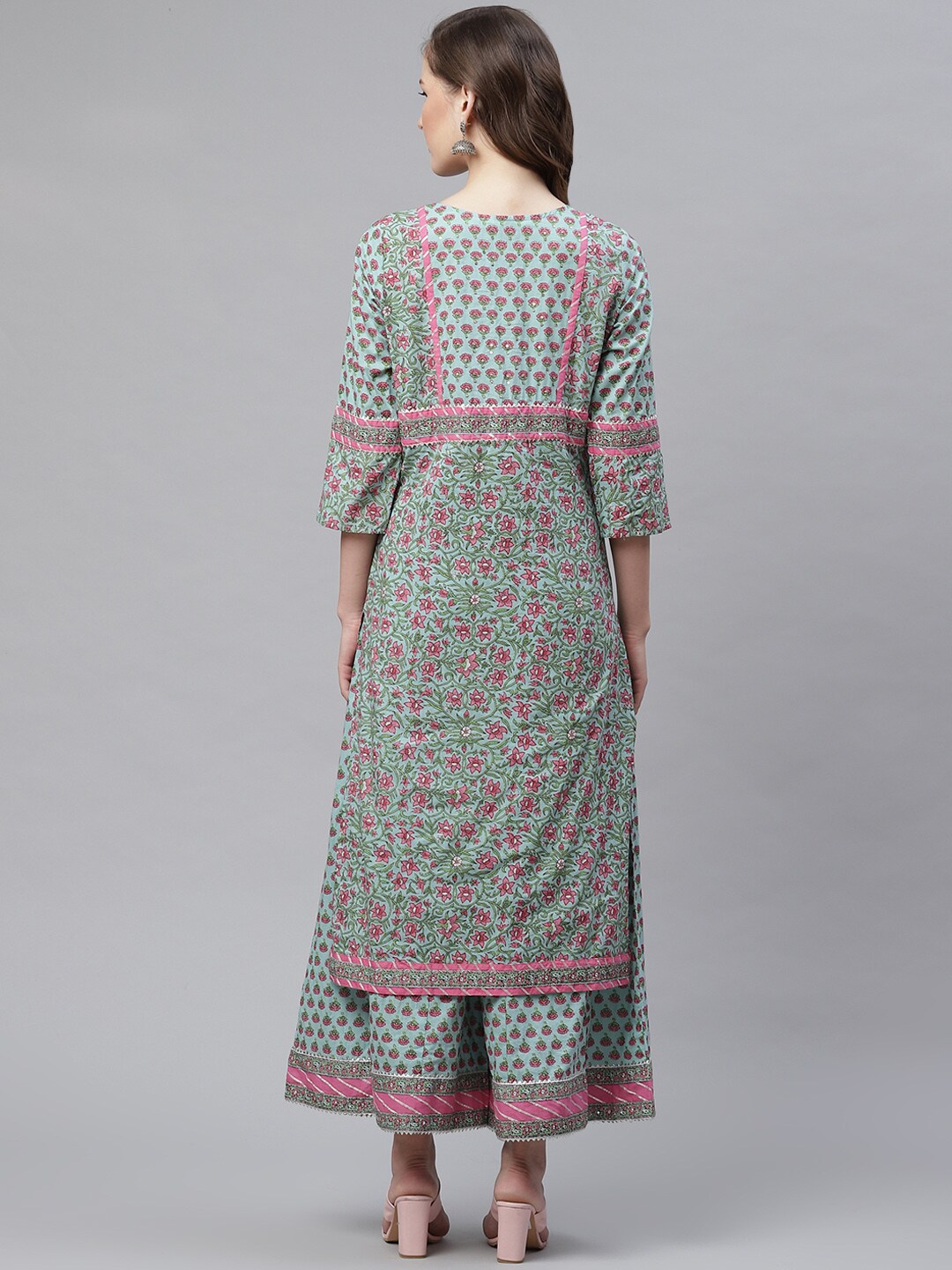 Women'S Blue Printed Straight Kurti With Palazzo | LASVINI - Redefining Indian Fashion with Elegance