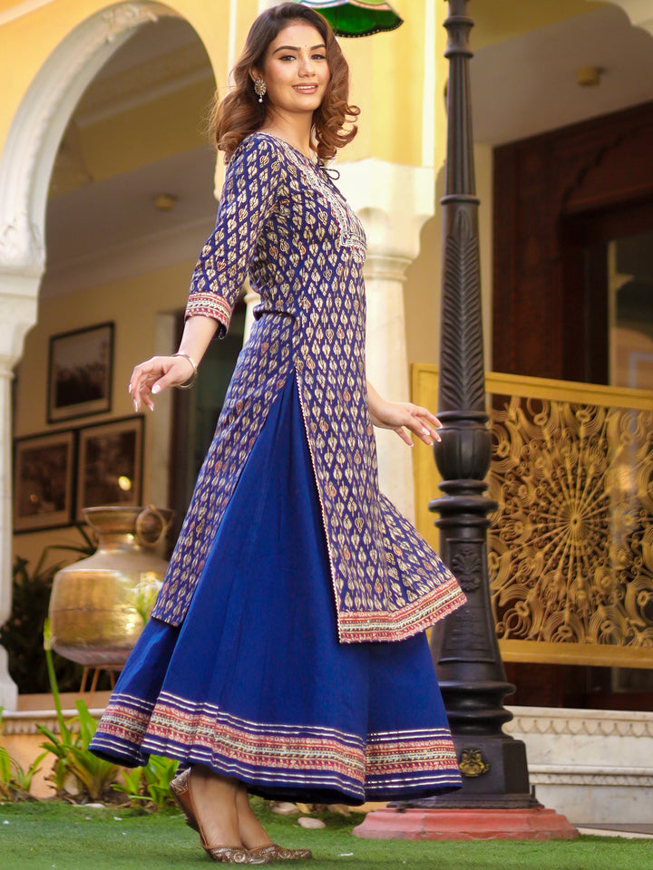 Women Navy Blue Cotton Gota Patti Palazzo Set | LASVINI - Redefining Indian Fashion with Elegance