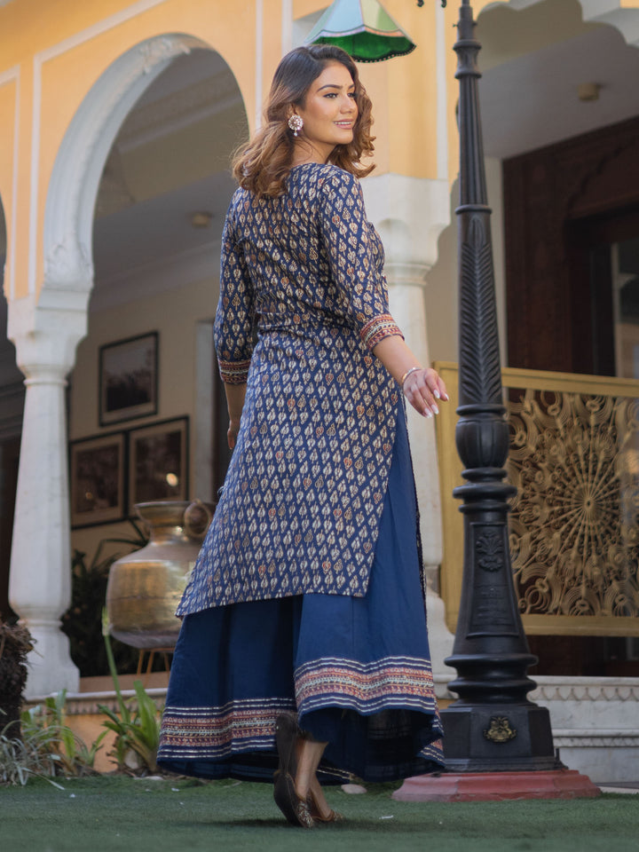 Women'S Navy Blue Cotton Gota Patti Palazzo Set | LASVINI - Redefining Indian Fashion with Elegance
