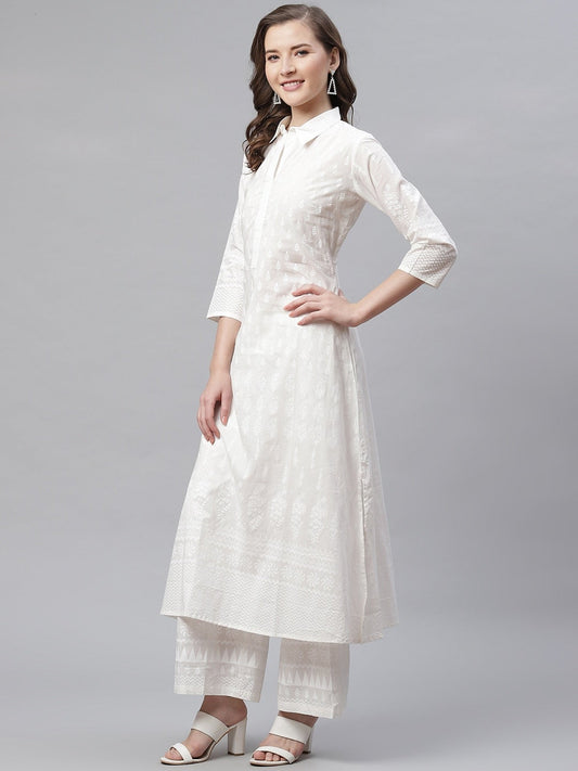 Women'S White Printed Cotton Kurti With Palazzo | LASVINI - Redefining Indian Fashion with Elegance