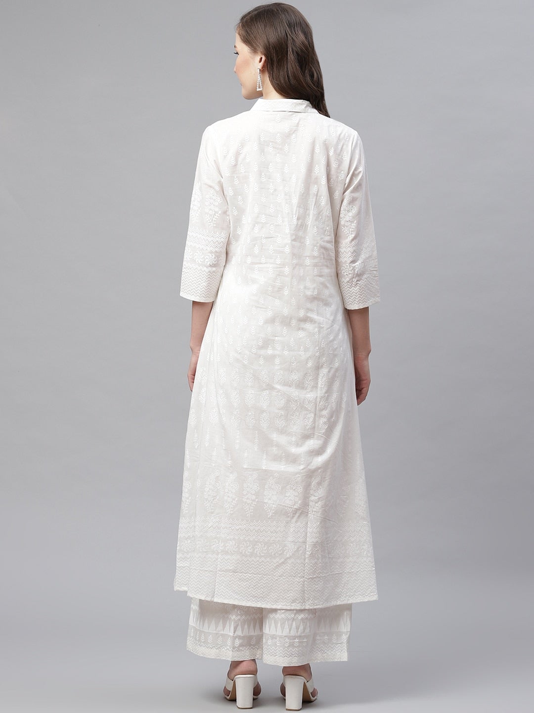 Women'S White Printed Cotton Kurti With Palazzo | LASVINI - Redefining Indian Fashion with Elegance