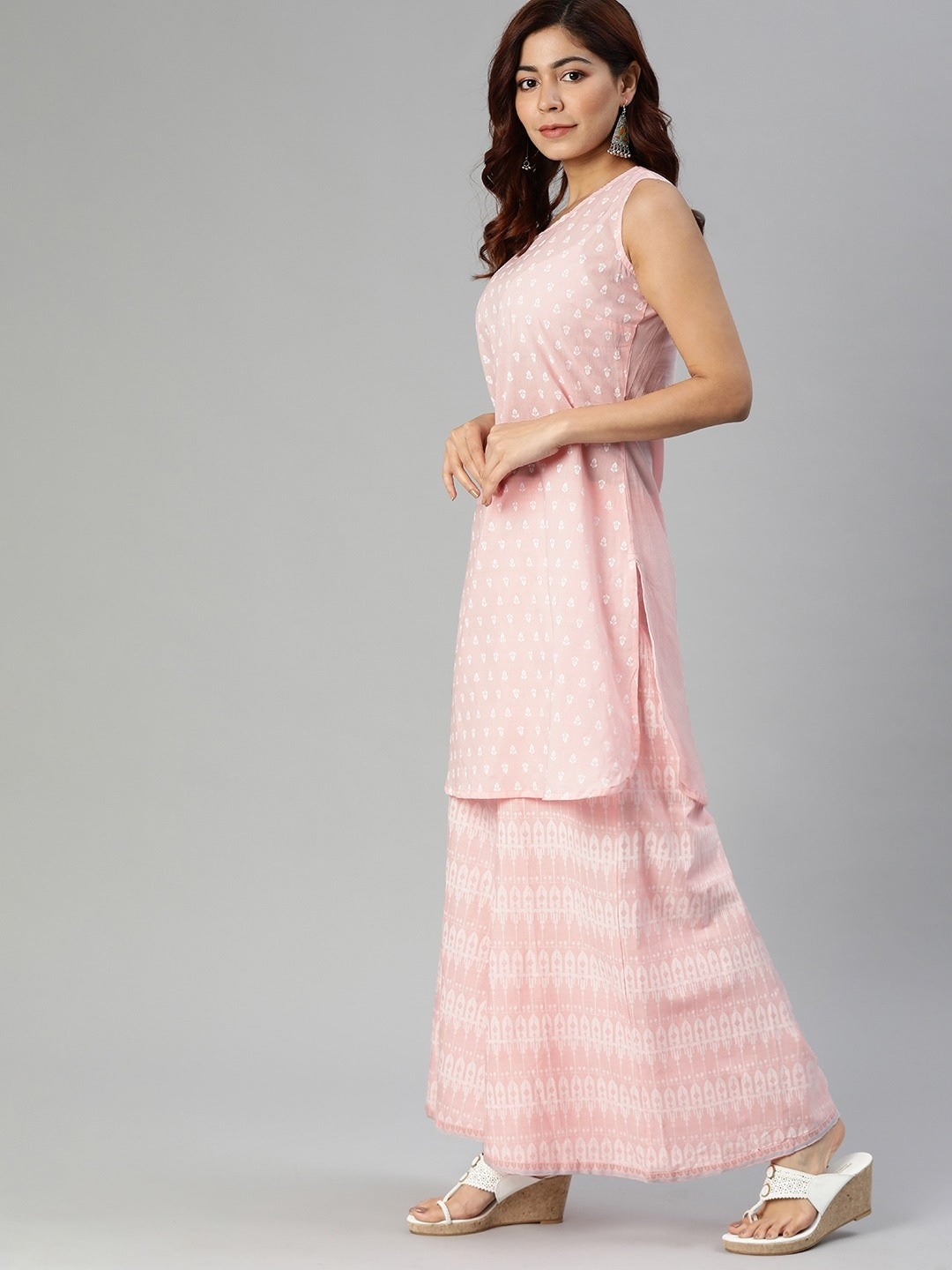 Women'S Baby Pink Three Piece Palazzo Set With Jacket | LASVINI - Redefining Indian Fashion with Elegance