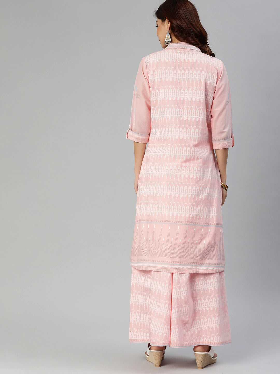 Women'S Baby Pink Three Piece Palazzo Set With Jacket | LASVINI - Redefining Indian Fashion with Elegance