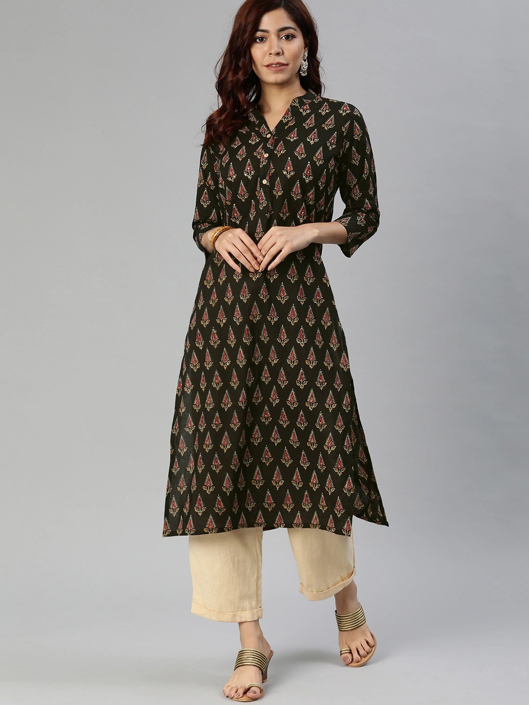 Women'S Black Buti Print Cotton Kurta | LASVINI - Redefining Indian Fashion with Elegance
