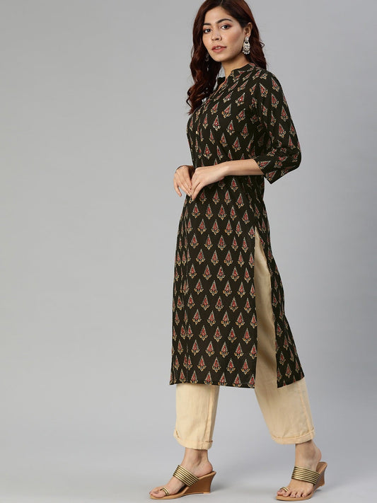 Women'S Black Buti Print Cotton Kurta | LASVINI - Redefining Indian Fashion with Elegance