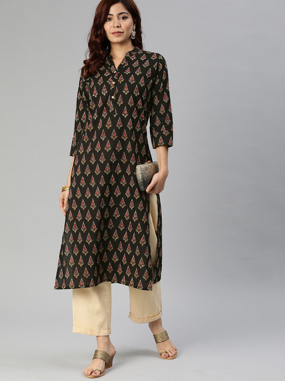 Women'S Black Buti Print Cotton Kurta | LASVINI - Redefining Indian Fashion with Elegance