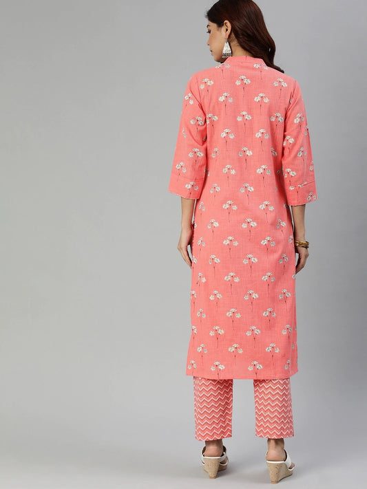 Women'S Pink Flower Cotton Suit Set | LASVINI - Redefining Indian Fashion with Elegance