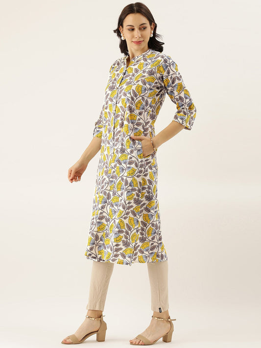 Women'S White Printed Cotton Kurta | LASVINI - Redefining Indian Fashion with Elegance