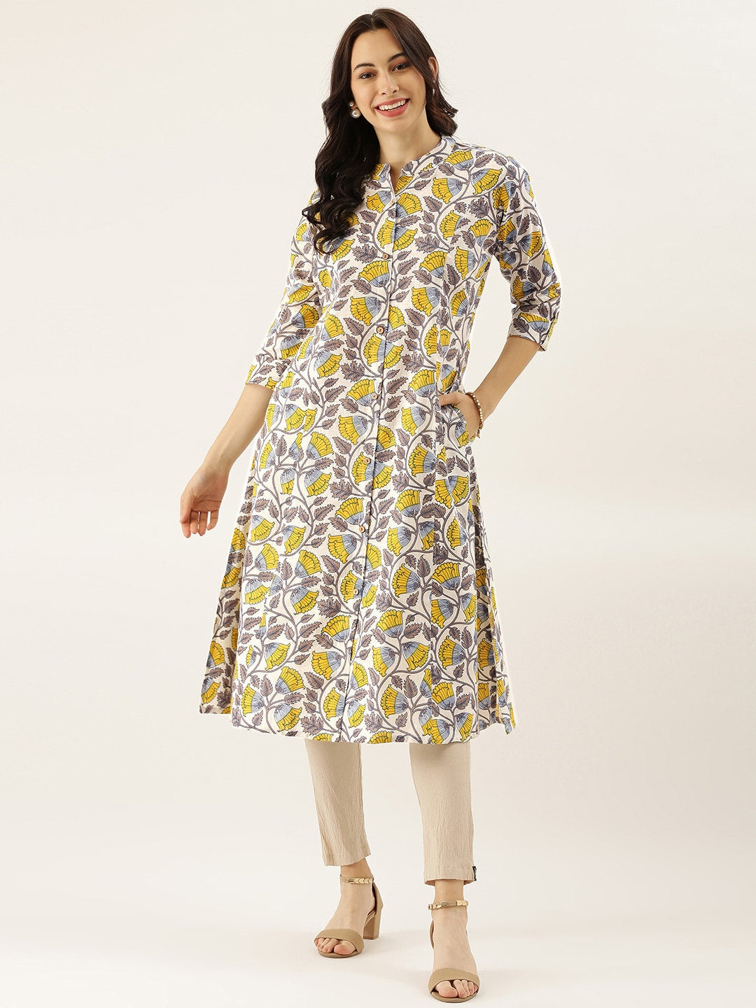 Women'S White Printed Cotton Kurta | LASVINI - Redefining Indian Fashion with Elegance