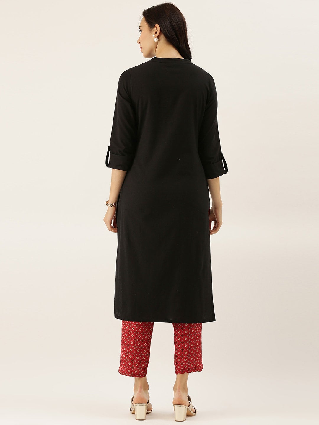 Women'S Black Solid Straight Roll Up Kurti | LASVINI - Redefining Indian Fashion with Elegance