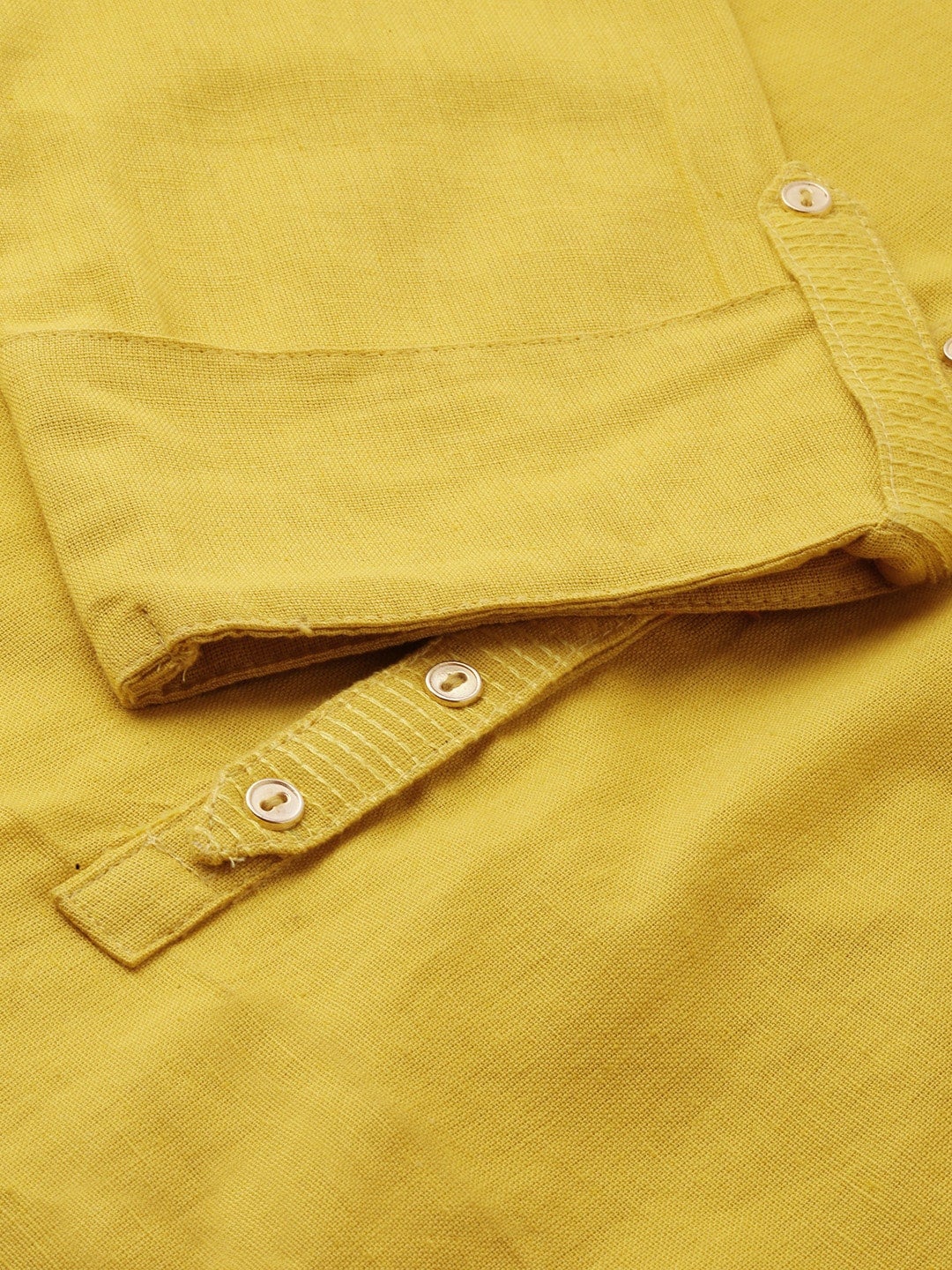 Women'S Yellow Solid Straight Roll Up Sleeve Kurti | LASVINI - Redefining Indian Fashion with Elegance