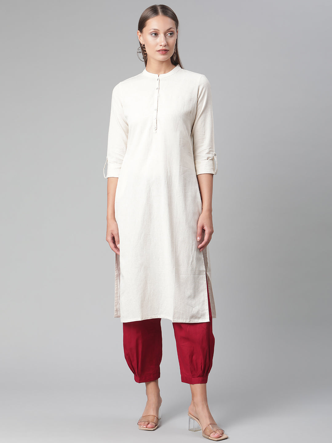 Women'S Solid Beige Cotton Kurta | LASVINI - Redefining Indian Fashion with Elegance