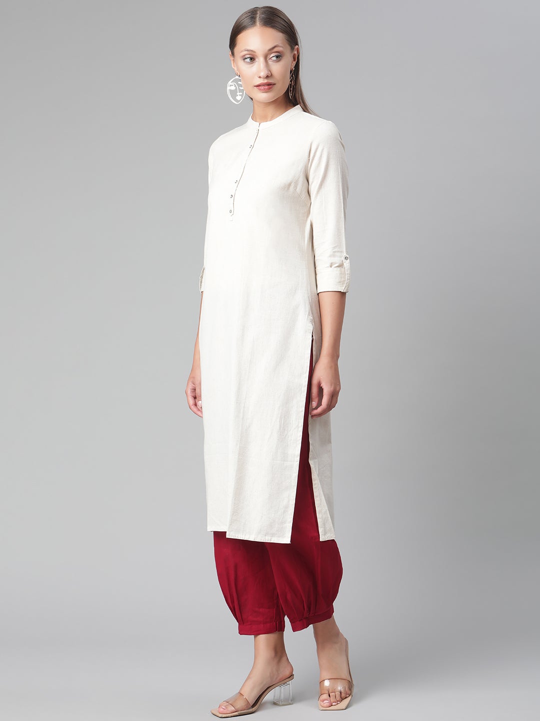 Women'S Solid Beige Cotton Kurta | LASVINI - Redefining Indian Fashion with Elegance