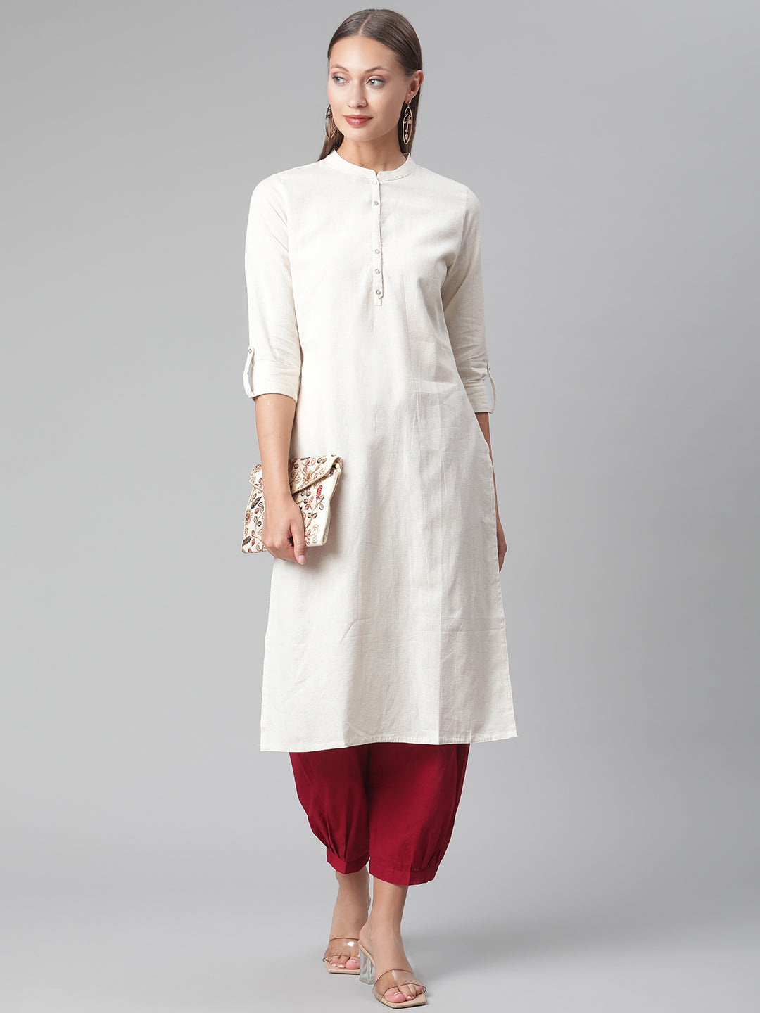 Women'S Solid Beige Cotton Kurta | LASVINI - Redefining Indian Fashion with Elegance