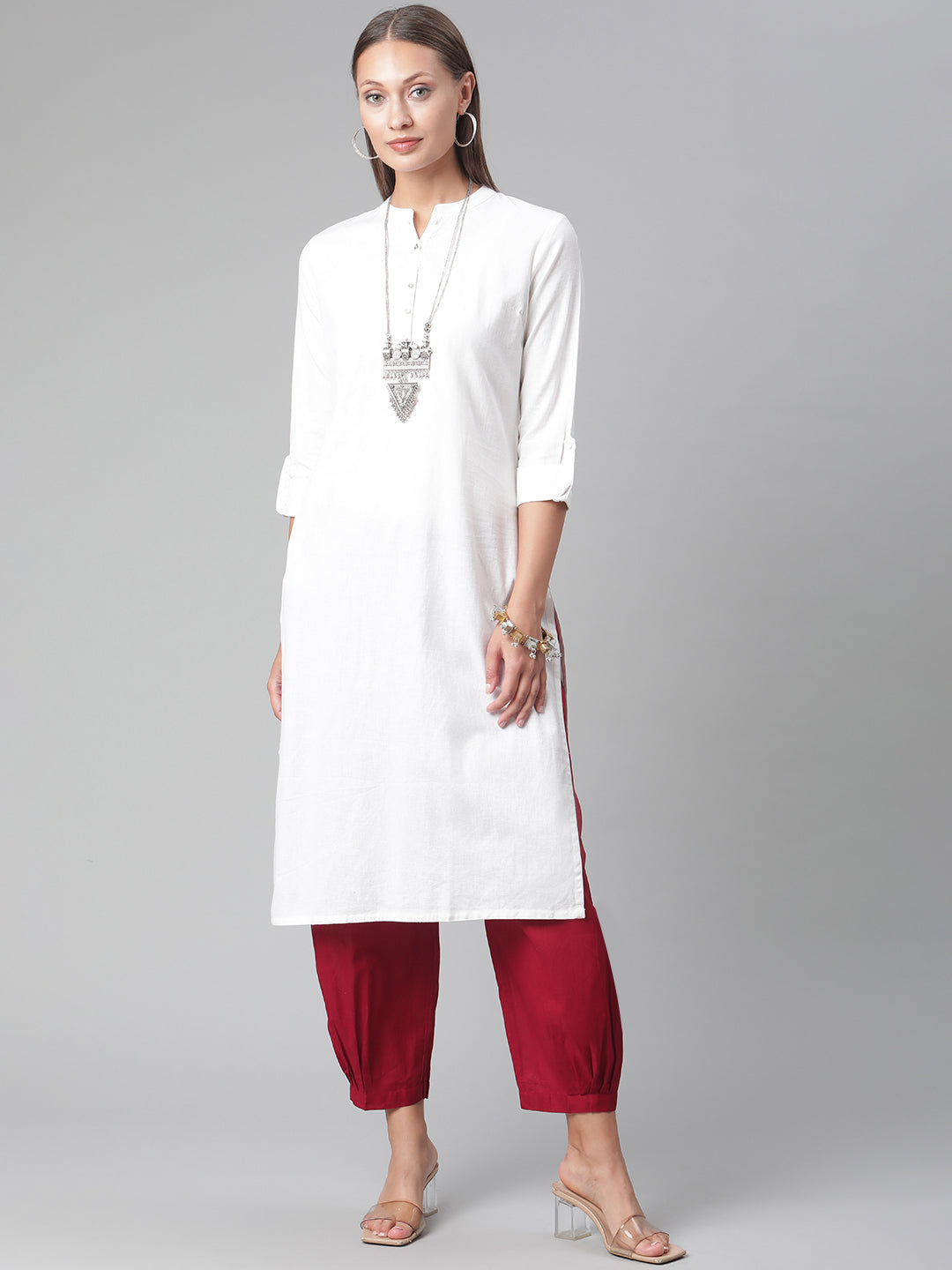 Women'S White Cotton Straight Kurta | LASVINI - Redefining Indian Fashion with Elegance