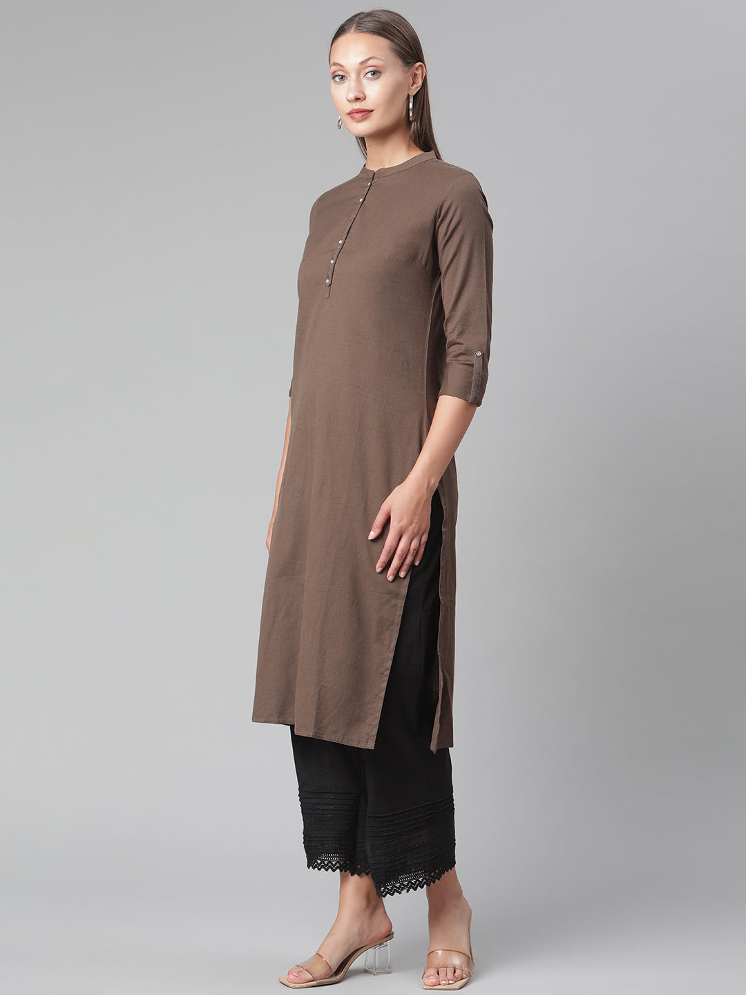 Women'S Brown Cotton Straight Kurti | LASVINI - Redefining Indian Fashion with Elegance