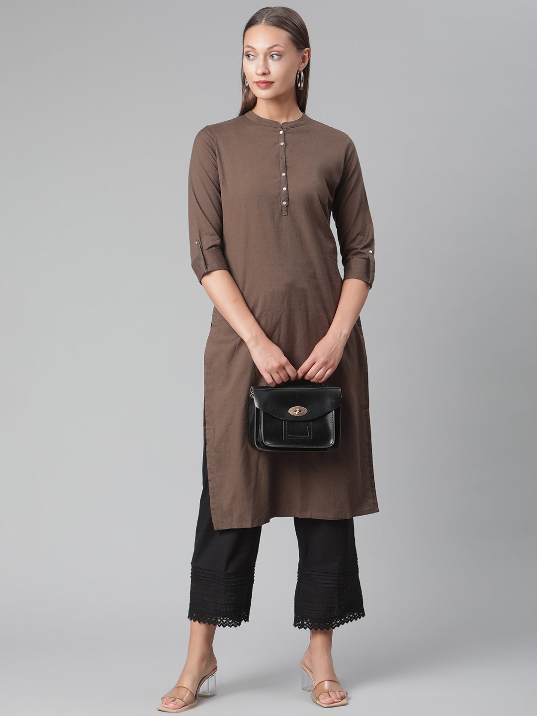 Women'S Brown Cotton Straight Kurti | LASVINI - Redefining Indian Fashion with Elegance
