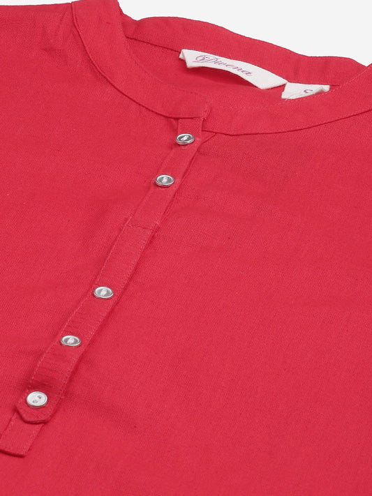 Women'S Red Cotton Straight Kurti | LASVINI - Redefining Indian Fashion with Elegance
