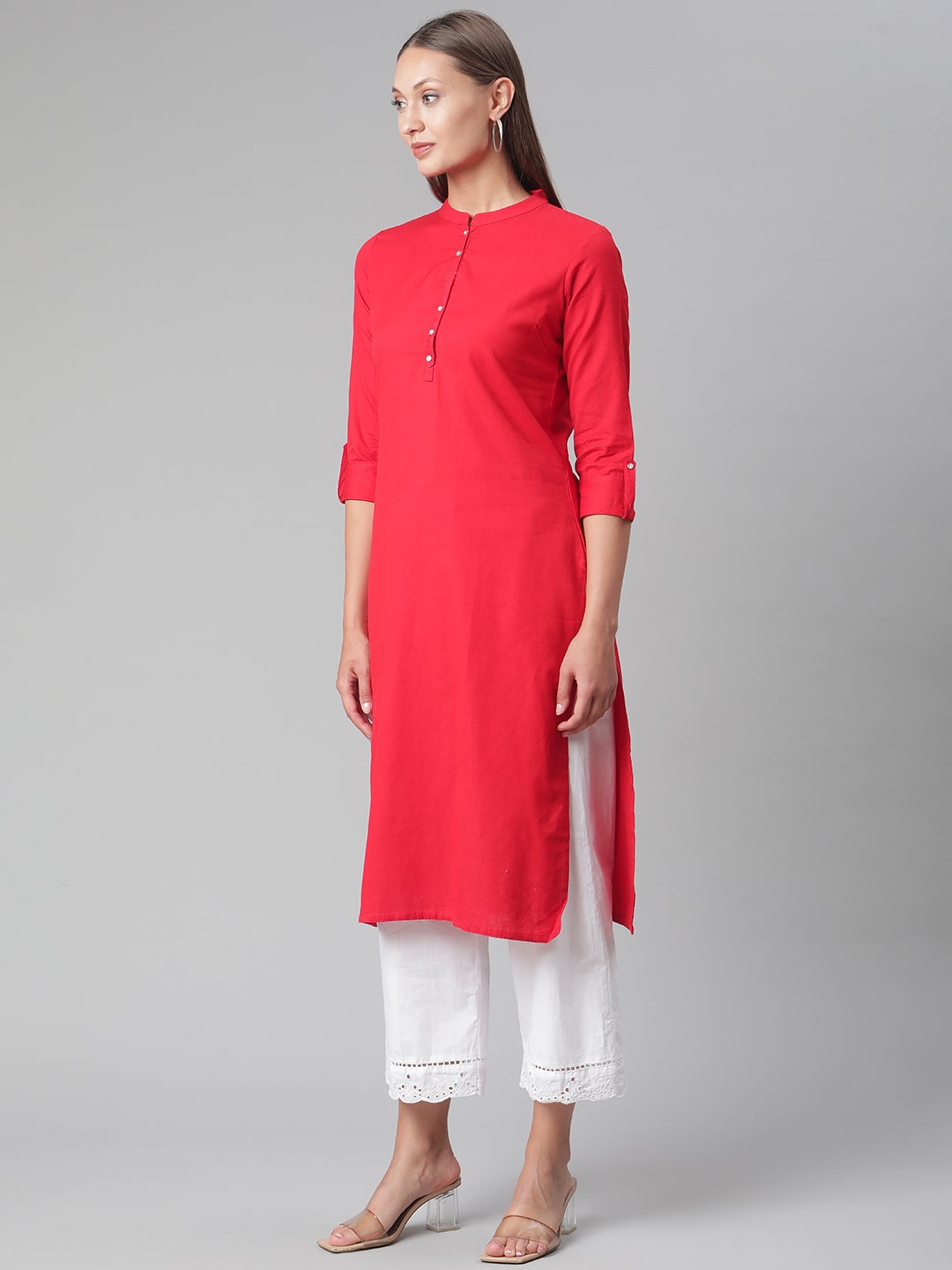 Women'S Red Cotton Straight Kurti | LASVINI - Redefining Indian Fashion with Elegance