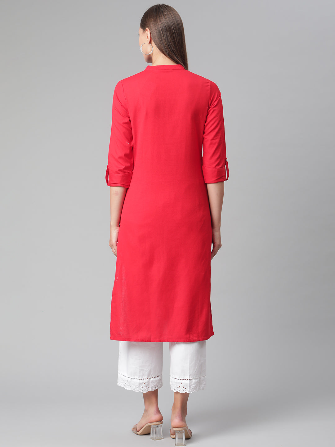 Women'S Red Cotton Straight Kurti | LASVINI - Redefining Indian Fashion with Elegance