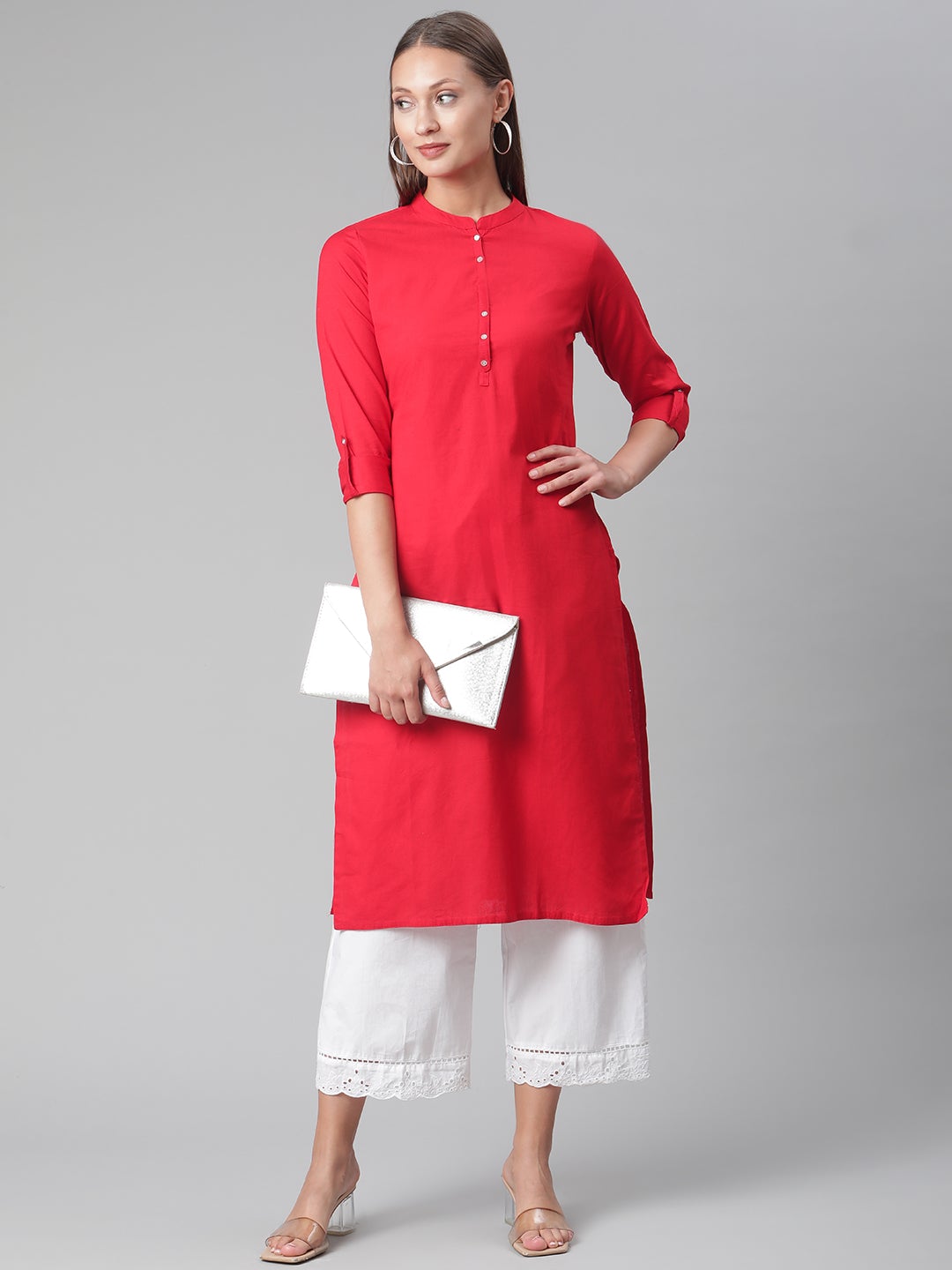 Women'S Red Cotton Straight Kurti | LASVINI - Redefining Indian Fashion with Elegance