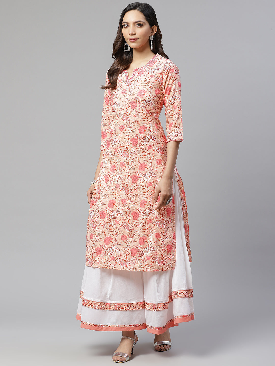 Women'S Peach Cotton Kurta With Palazzo Set | LASVINI - Redefining Indian Fashion with Elegance