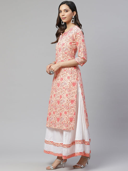 Women'S Peach Cotton Kurta With Palazzo Set | LASVINI - Redefining Indian Fashion with Elegance