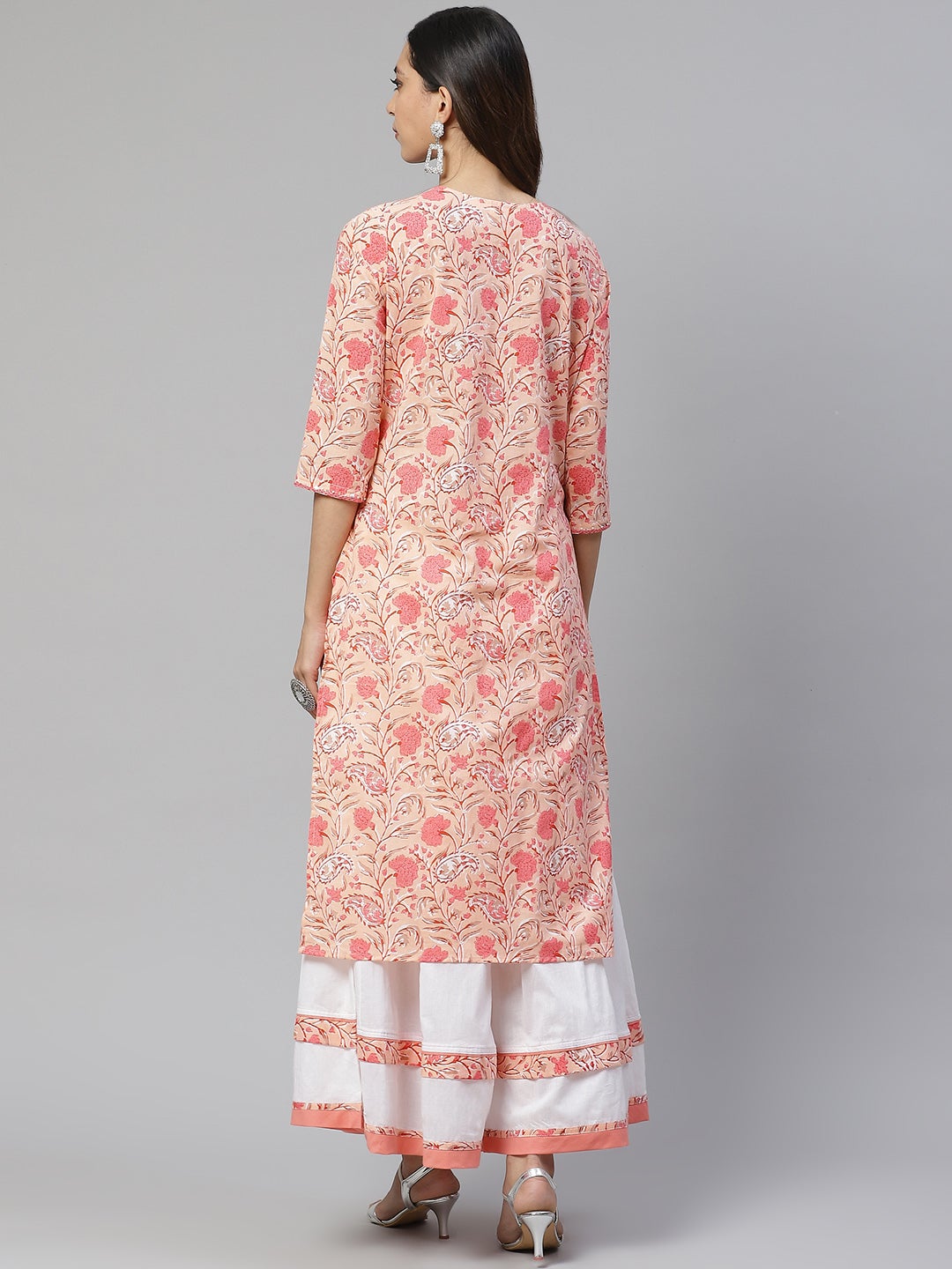 Women'S Peach Cotton Kurta With Palazzo Set | LASVINI - Redefining Indian Fashion with Elegance