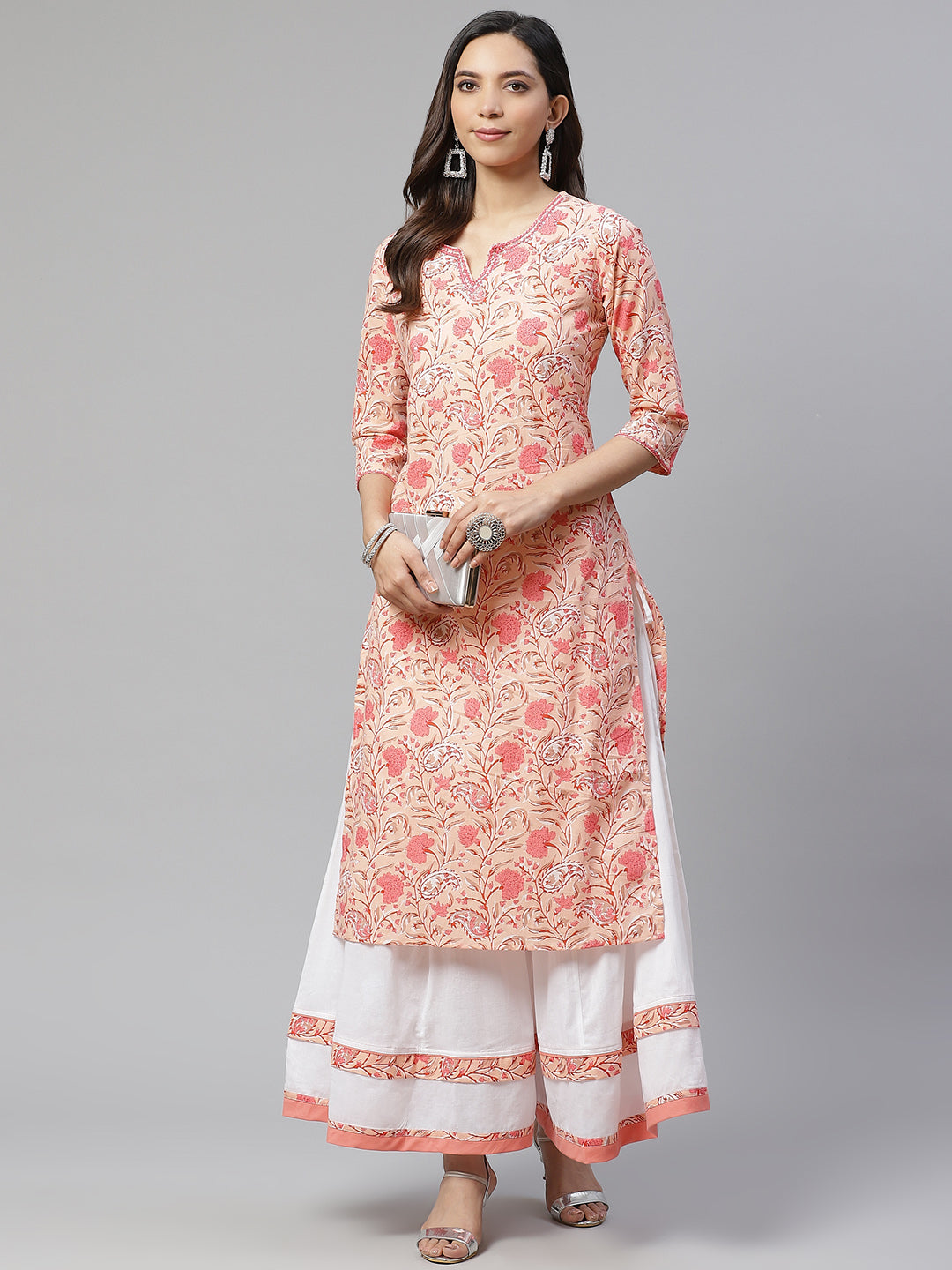 Women'S Peach Cotton Kurta With Palazzo Set | LASVINI - Redefining Indian Fashion with Elegance