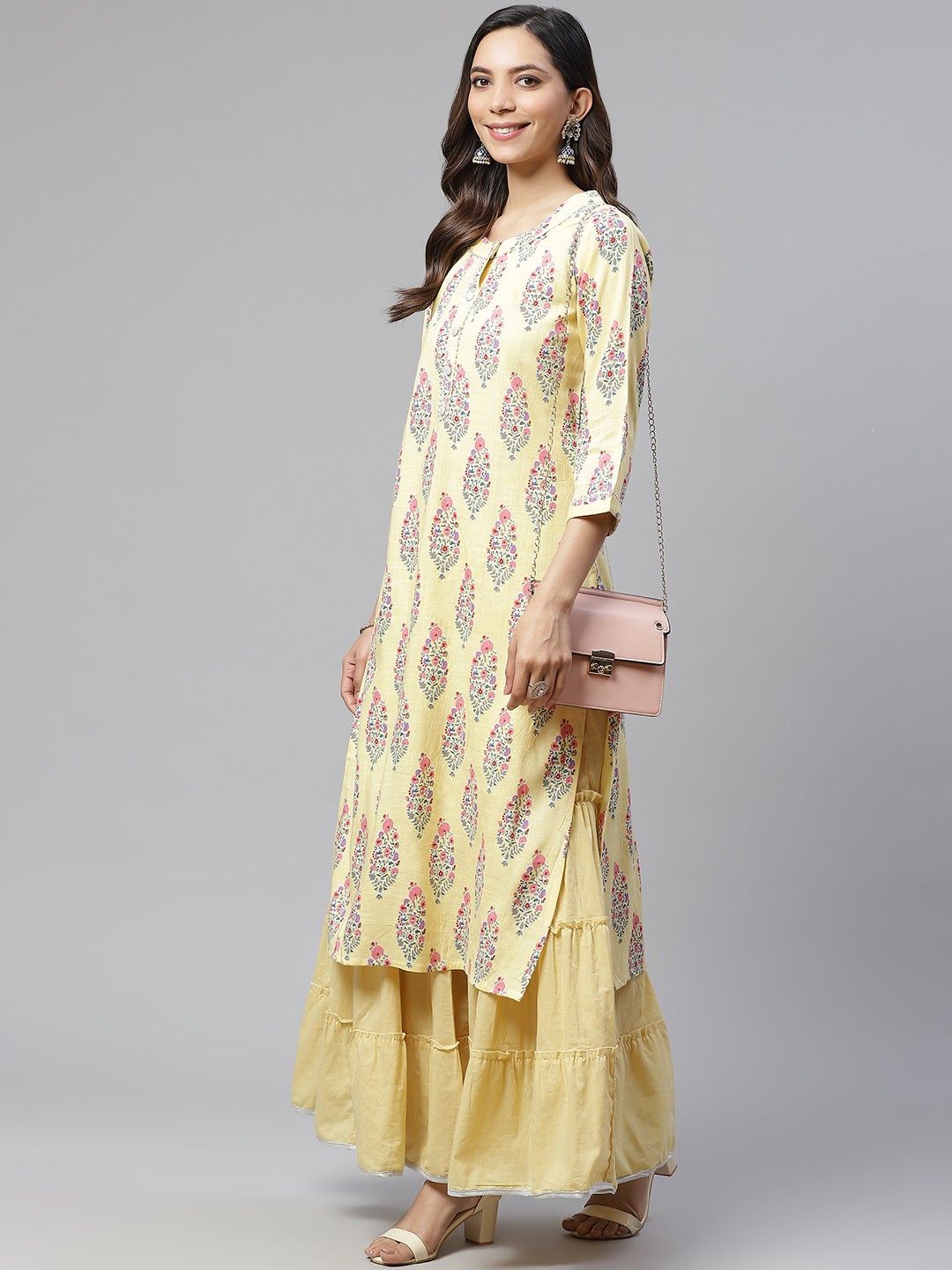 Women'S Yellow Rayon Printed Kurti Sharara Set | LASVINI - Redefining Indian Fashion with Elegance