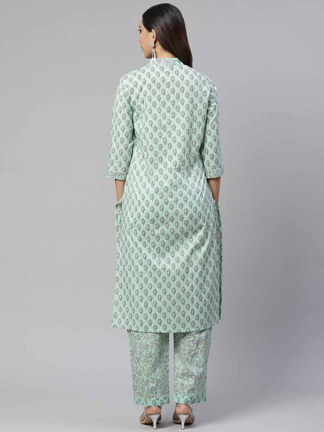 Women'S Sea Green Cotton Printed Kurti Pant Set | LASVINI - Redefining Indian Fashion with Elegance