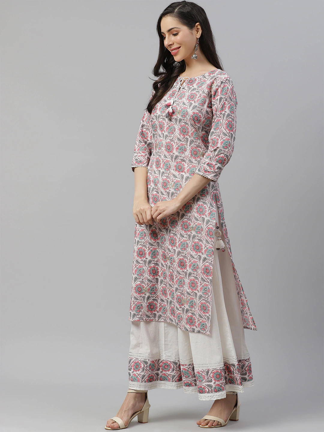 Women'S White Printed Kurta With Palazzo Set | LASVINI - Redefining Indian Fashion with Elegance