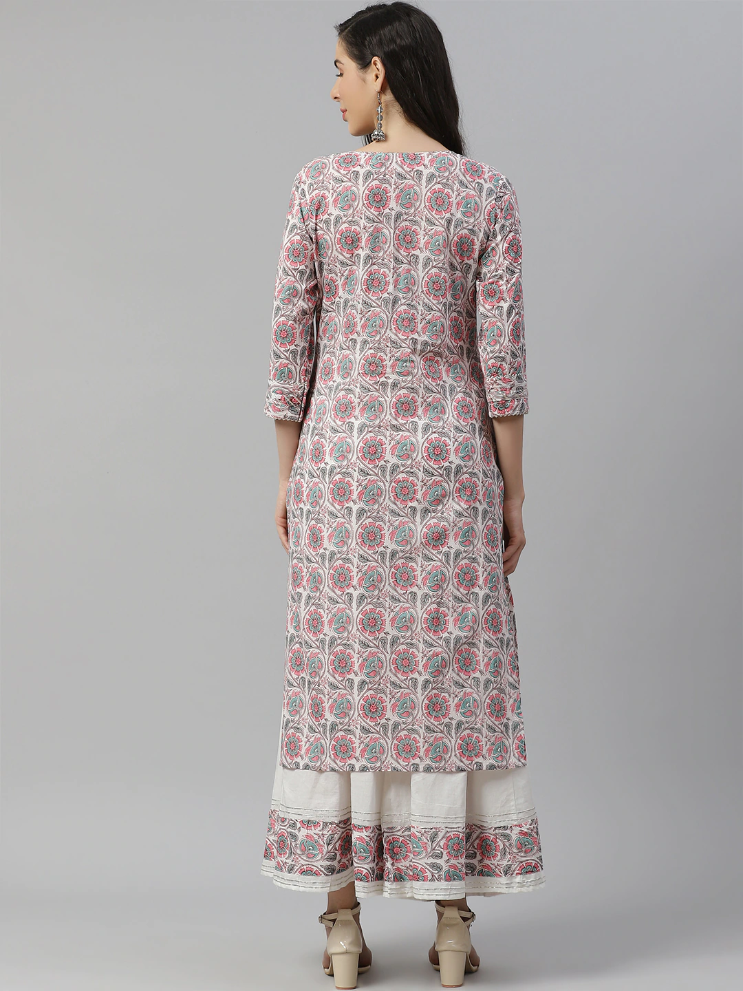 Women'S White Printed Kurta With Palazzo Set | LASVINI - Redefining Indian Fashion with Elegance