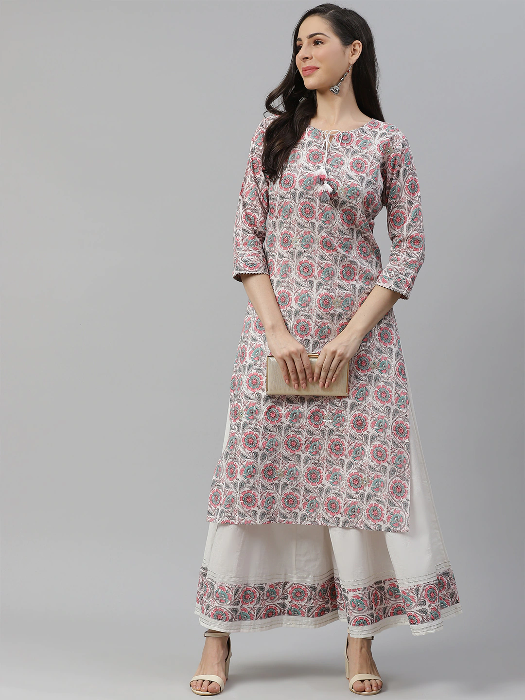 Women'S White Printed Kurta With Palazzo Set | LASVINI - Redefining Indian Fashion with Elegance