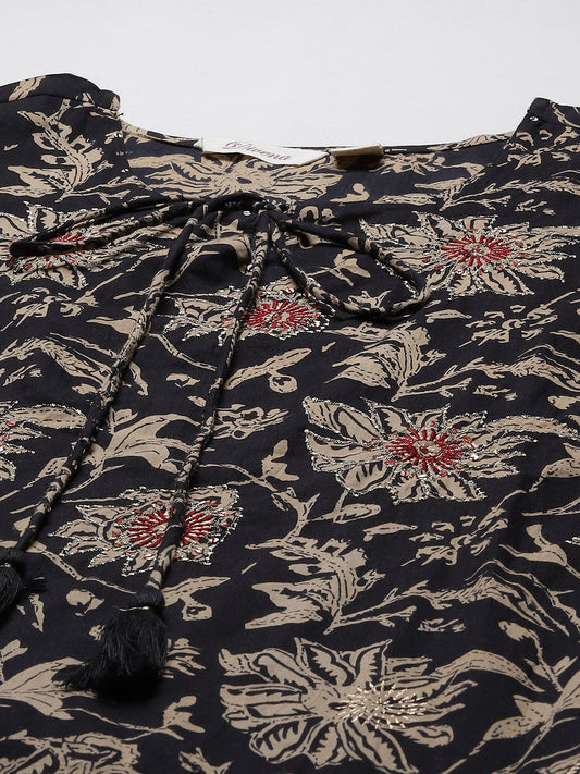 Women'S Black Printed Kurta With Palazzo Set | LASVINI - Redefining Indian Fashion with Elegance