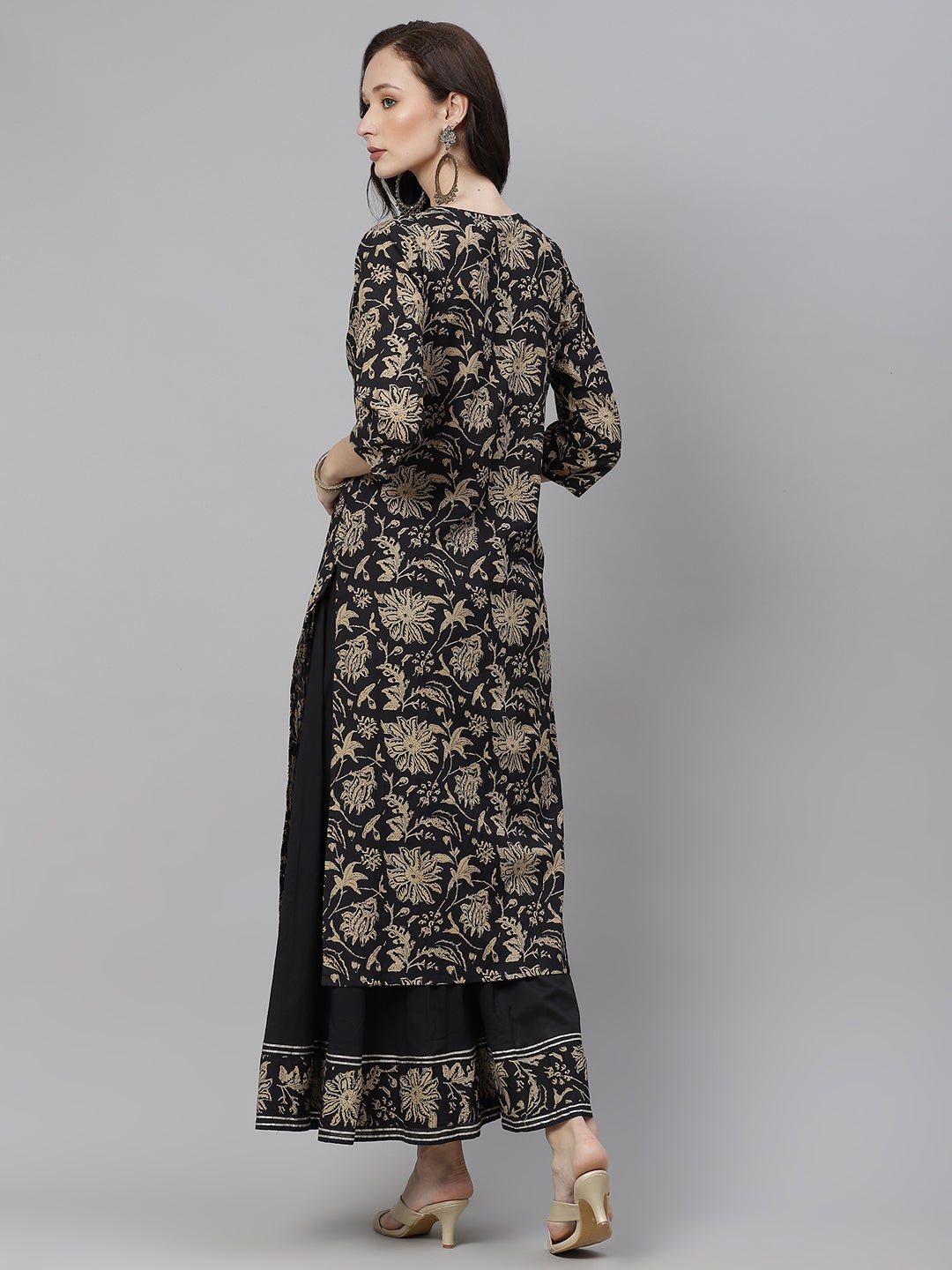 Women'S Black Printed Kurta With Palazzo Set | LASVINI - Redefining Indian Fashion with Elegance