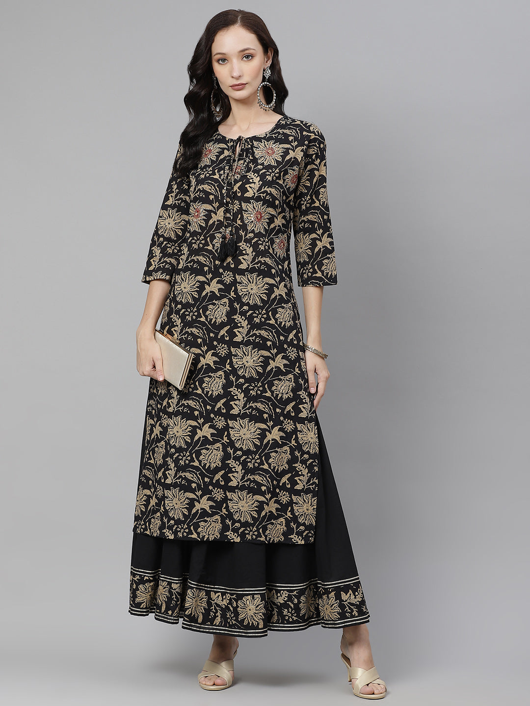 Women'S Black Printed Kurta With Palazzo Set | LASVINI - Redefining Indian Fashion with Elegance