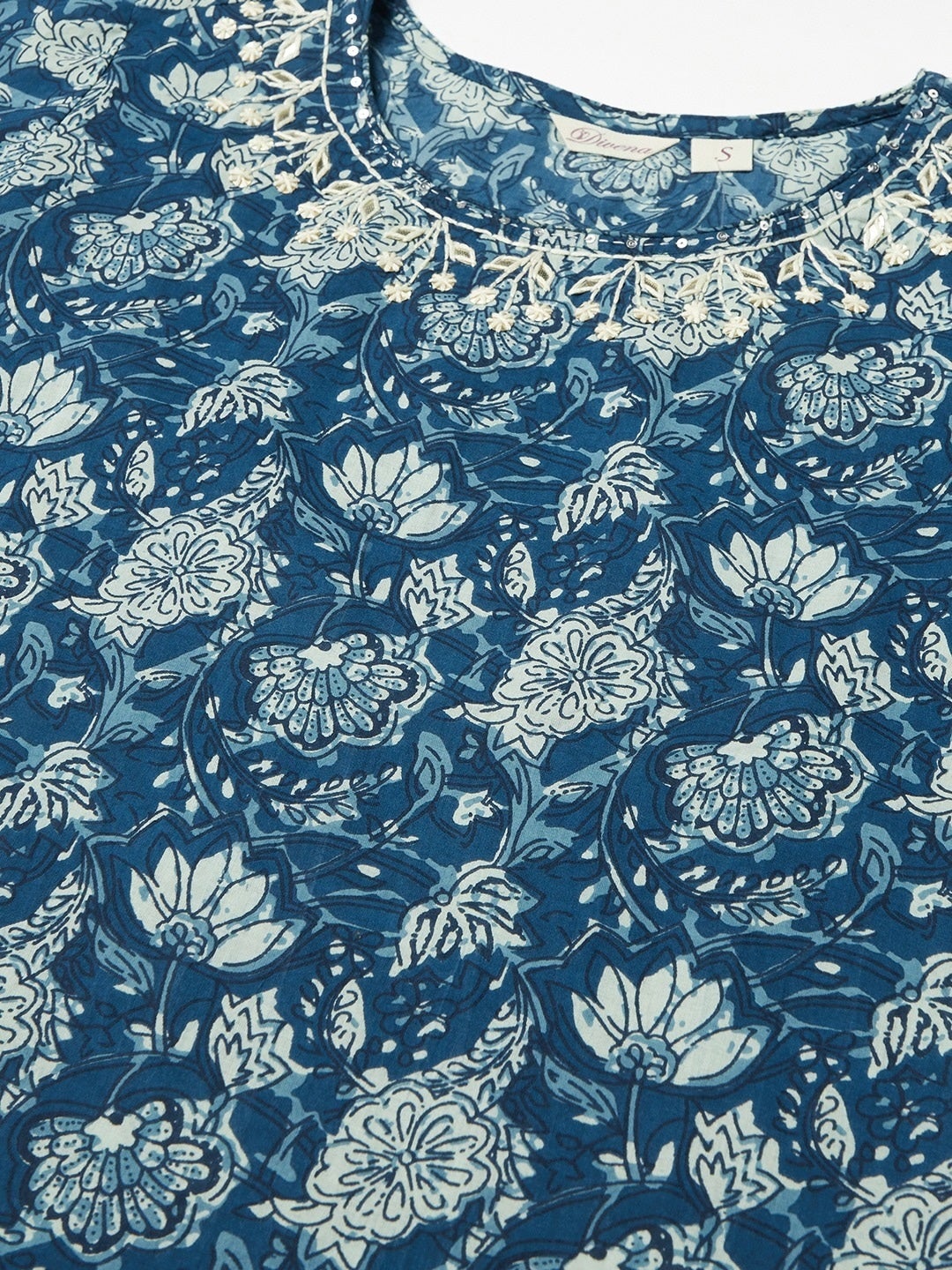 Women'S Blue Floral Straight Kurta | LASVINI - Redefining Indian Fashion with Elegance