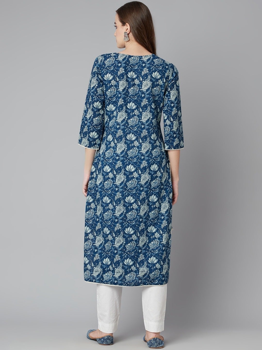 Women'S Blue Floral Straight Kurta | LASVINI - Redefining Indian Fashion with Elegance