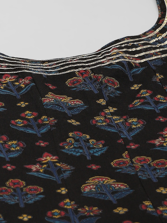 Women'S Black Cotton Anarkali Kurta | LASVINI - Redefining Indian Fashion with Elegance