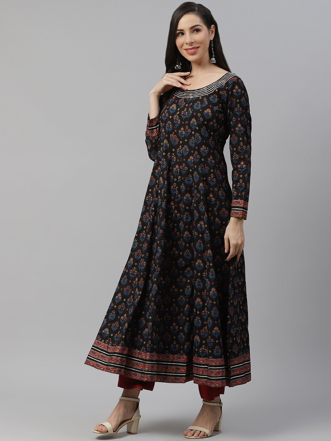 Women'S Black Cotton Anarkali Kurta | LASVINI - Redefining Indian Fashion with Elegance