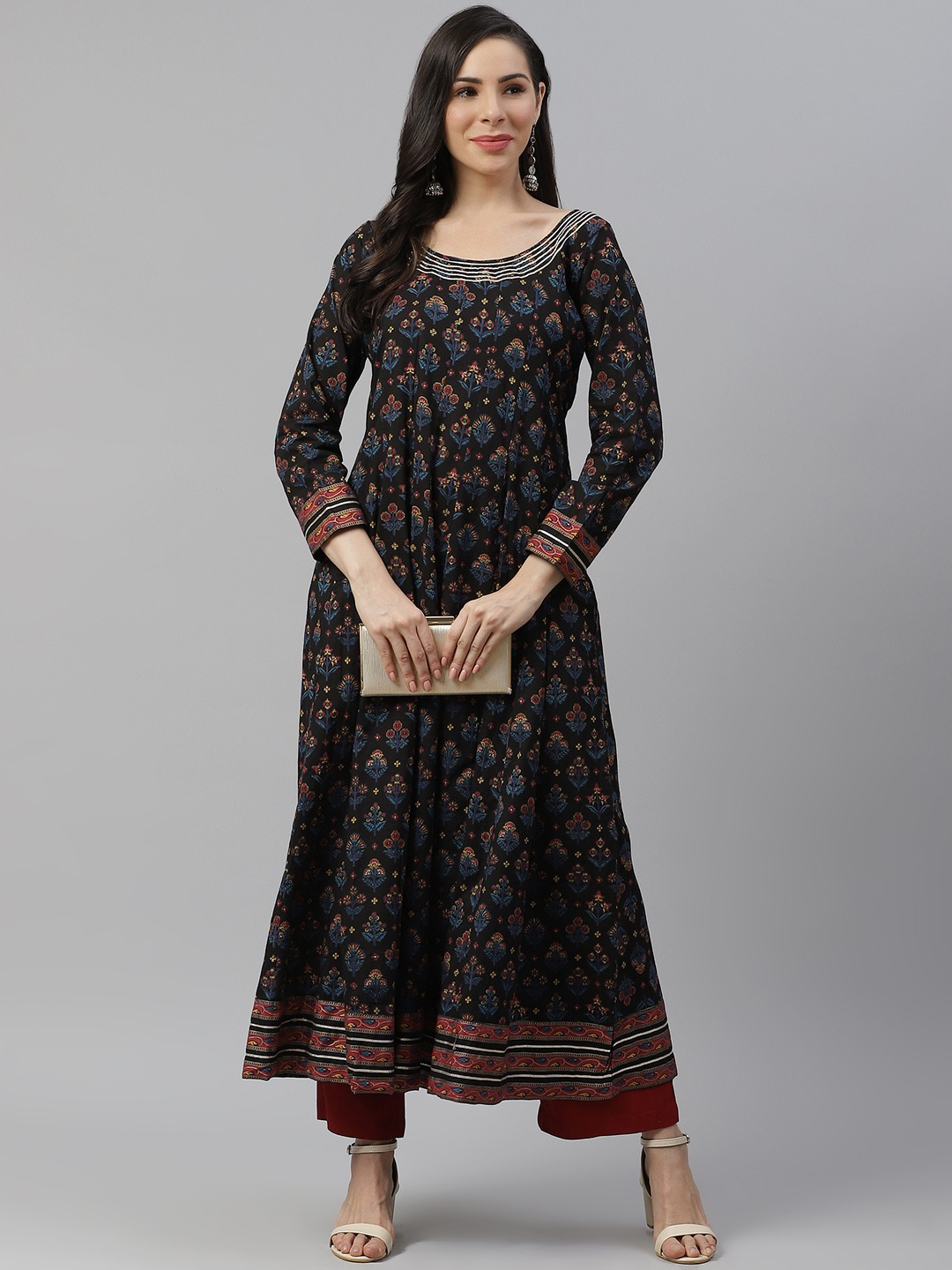 Women'S Black Cotton Anarkali Kurta | LASVINI - Redefining Indian Fashion with Elegance