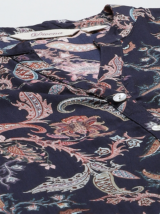 Women'S Blue Printed Rayon Straight Kurti | LASVINI - Redefining Indian Fashion with Elegance