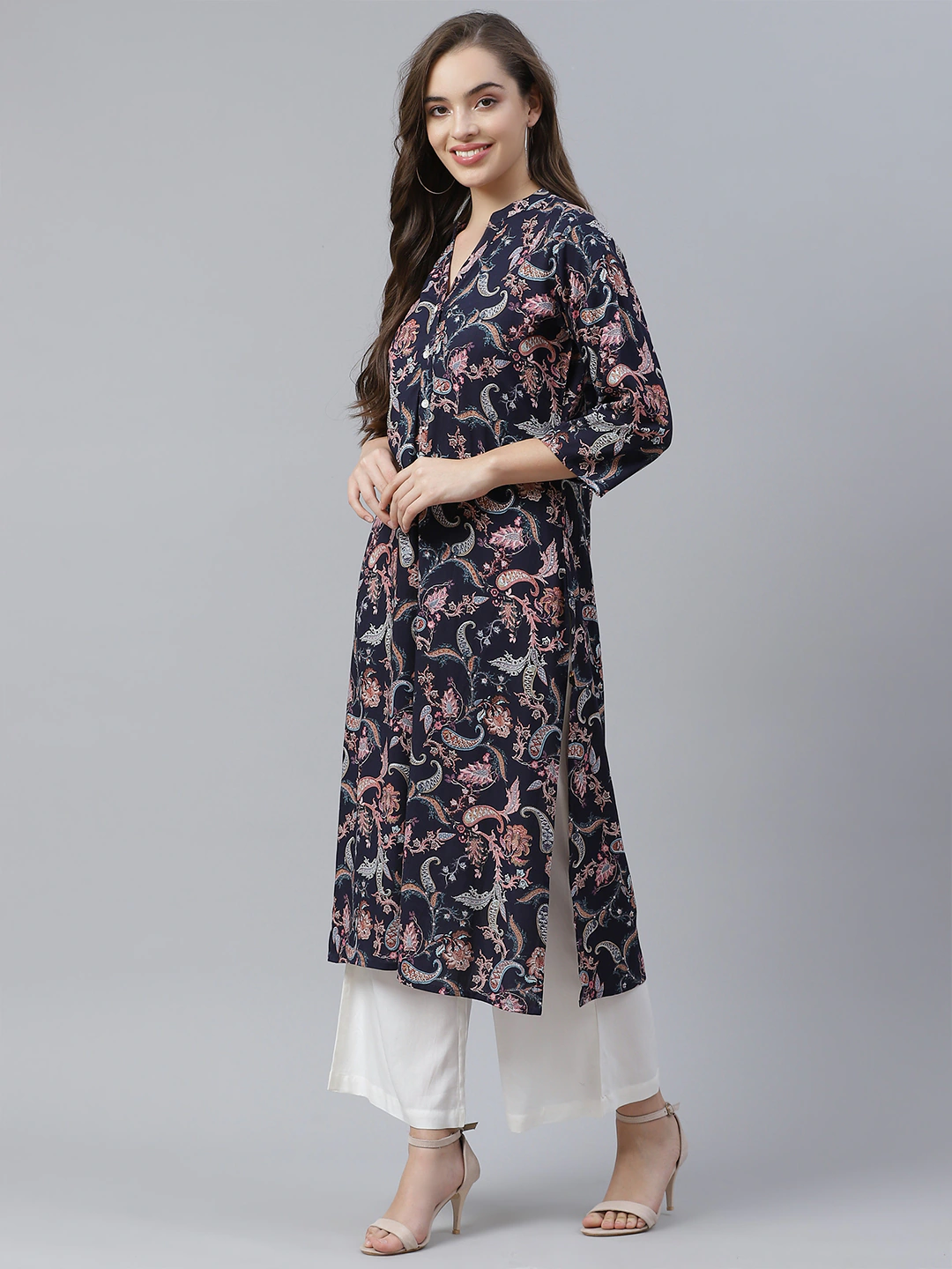 Women'S Blue Printed Rayon Straight Kurti | LASVINI - Redefining Indian Fashion with Elegance